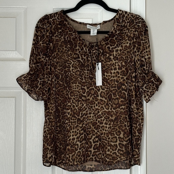 cupcakes & cashmere Tops - Brand new Cupcakes and Cashmere Ruffle Blouse Leopard print Size Small S